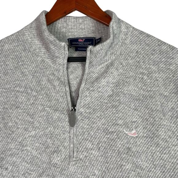 Vineyard Vines Cashmere 1/4 Zip Pullover Sweater Mens XL Grey Textured Preppy - Picture 2 of 9